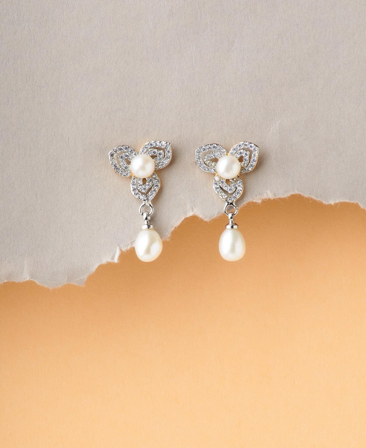 Floral Pearl Hanging Earrings - Chandrani Pearls