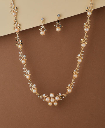 Floral Pearl Metallic Necklace Set - Chandrani Pearls