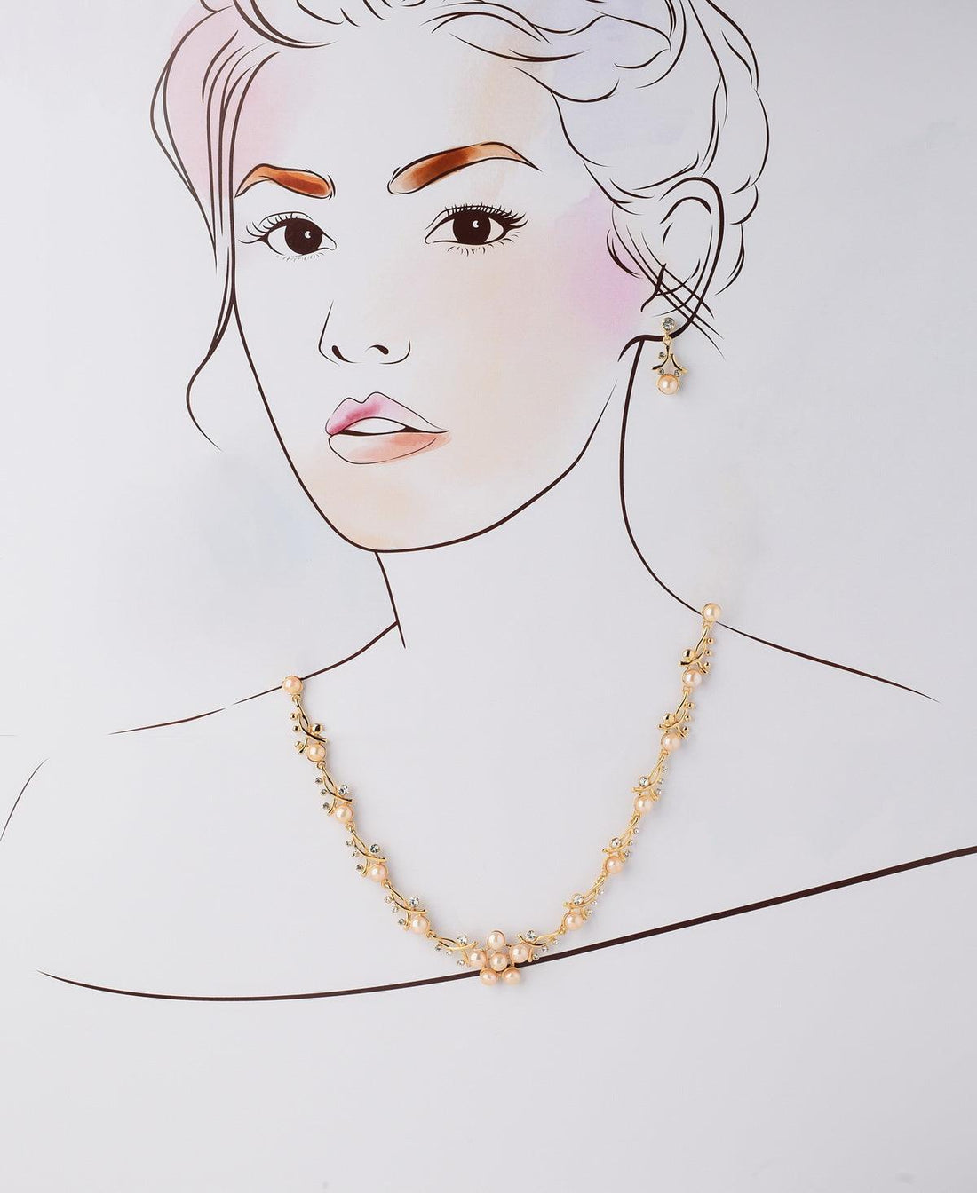 Floral Pearl Metallic Necklace Set - Chandrani Pearls