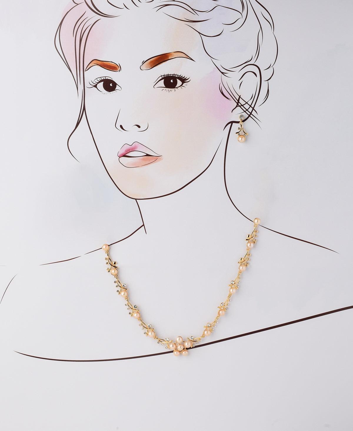 Floral Pearl Metallic Necklace Set - Chandrani Pearls