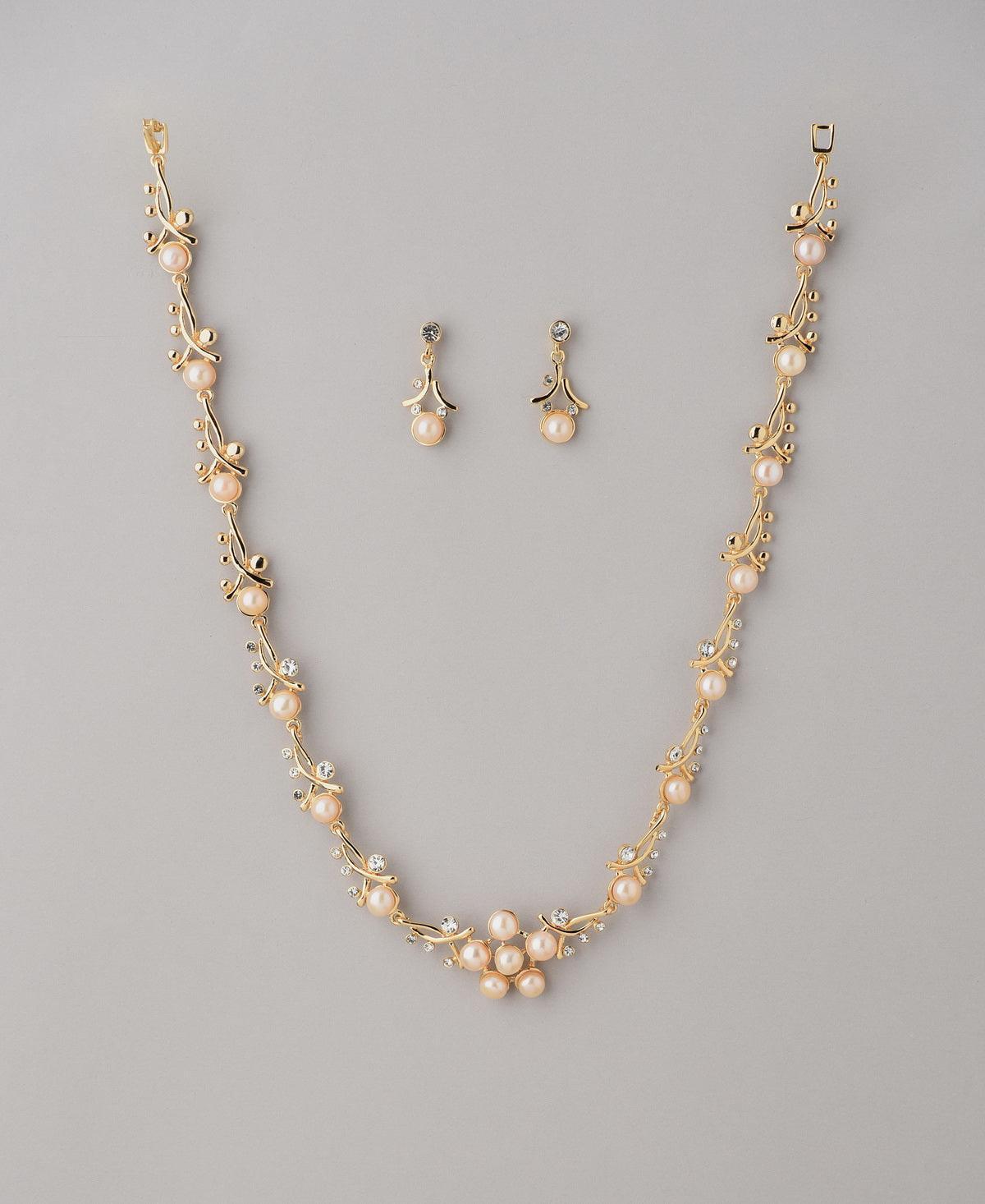 Floral Pearl Metallic Necklace Set - Chandrani Pearls