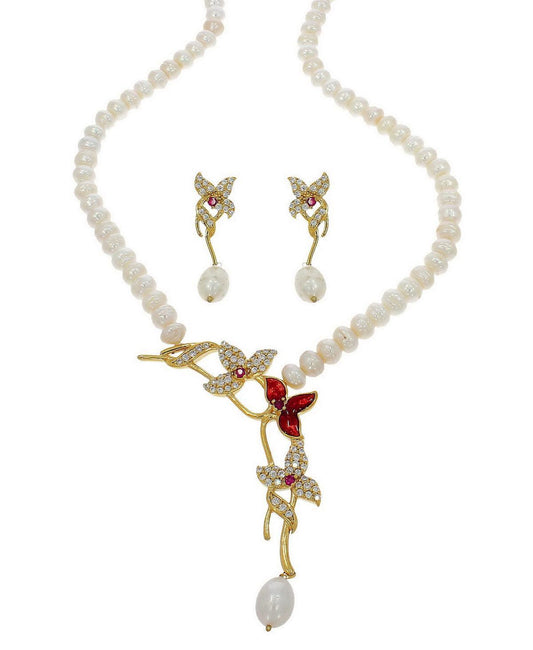 Floral Pearl Necklace Set - Chandrani Pearls