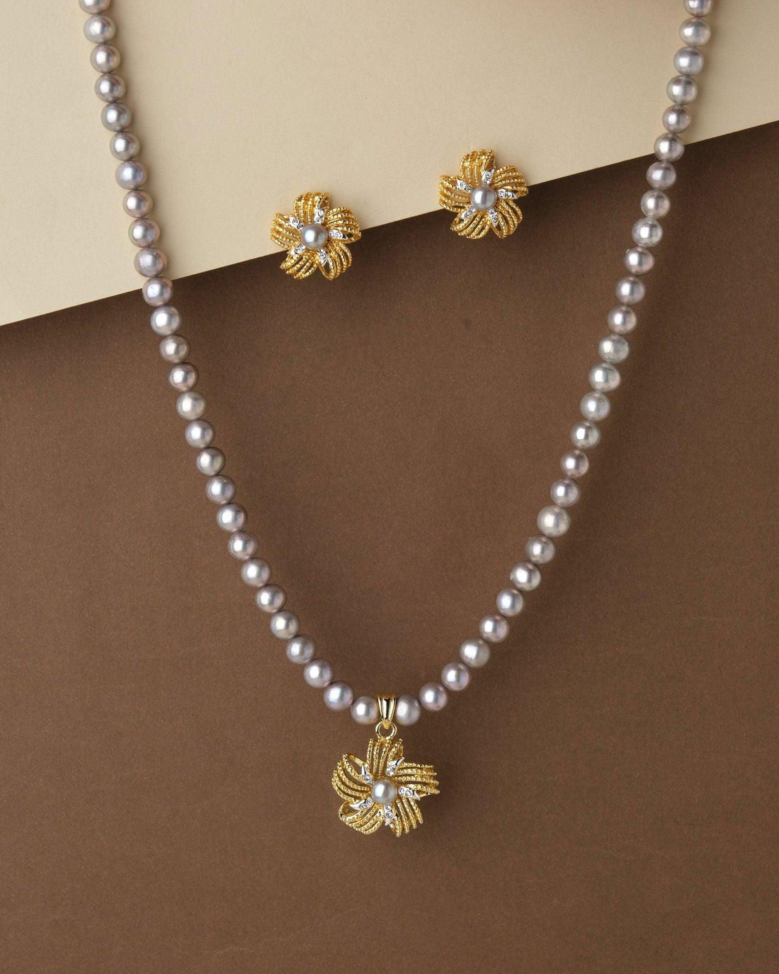 Floral Pearl Necklace Set - Chandrani Pearls