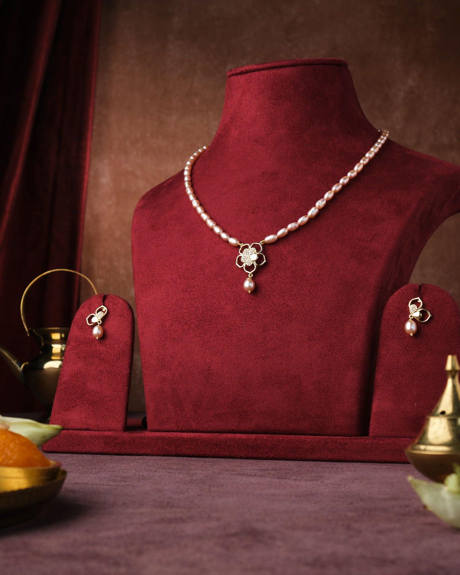 Floral Pearl Necklace Set - Chandrani Pearls