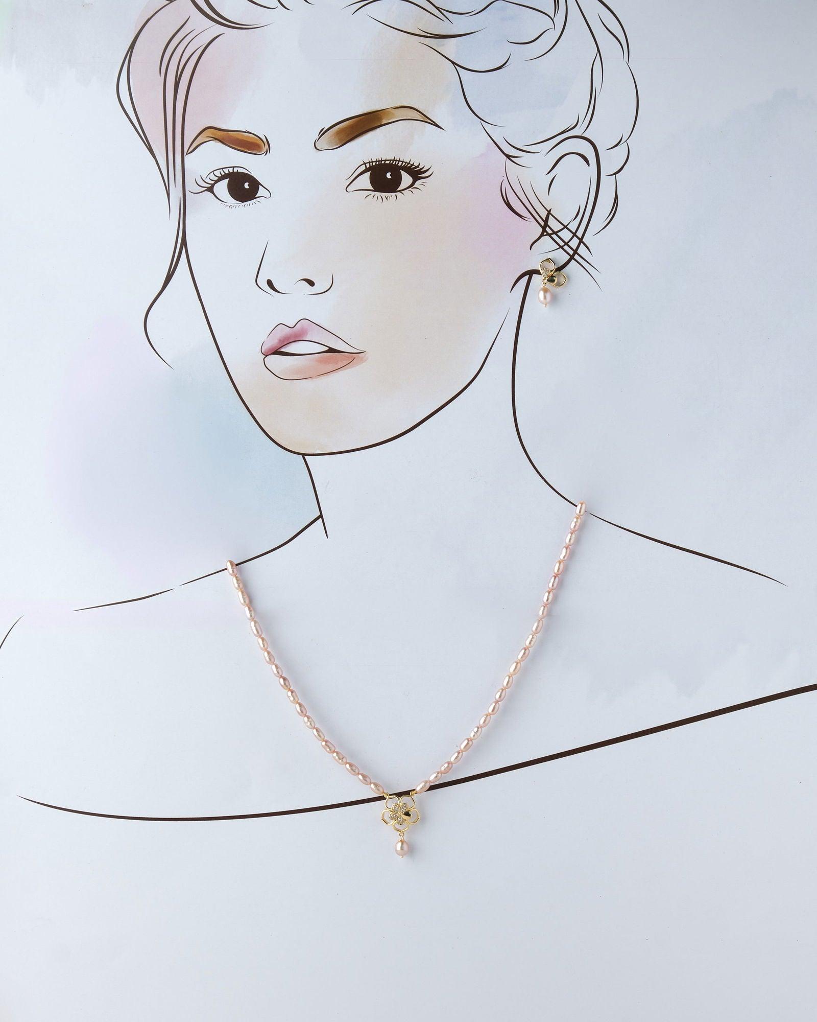 Floral Pearl Necklace Set - Chandrani Pearls