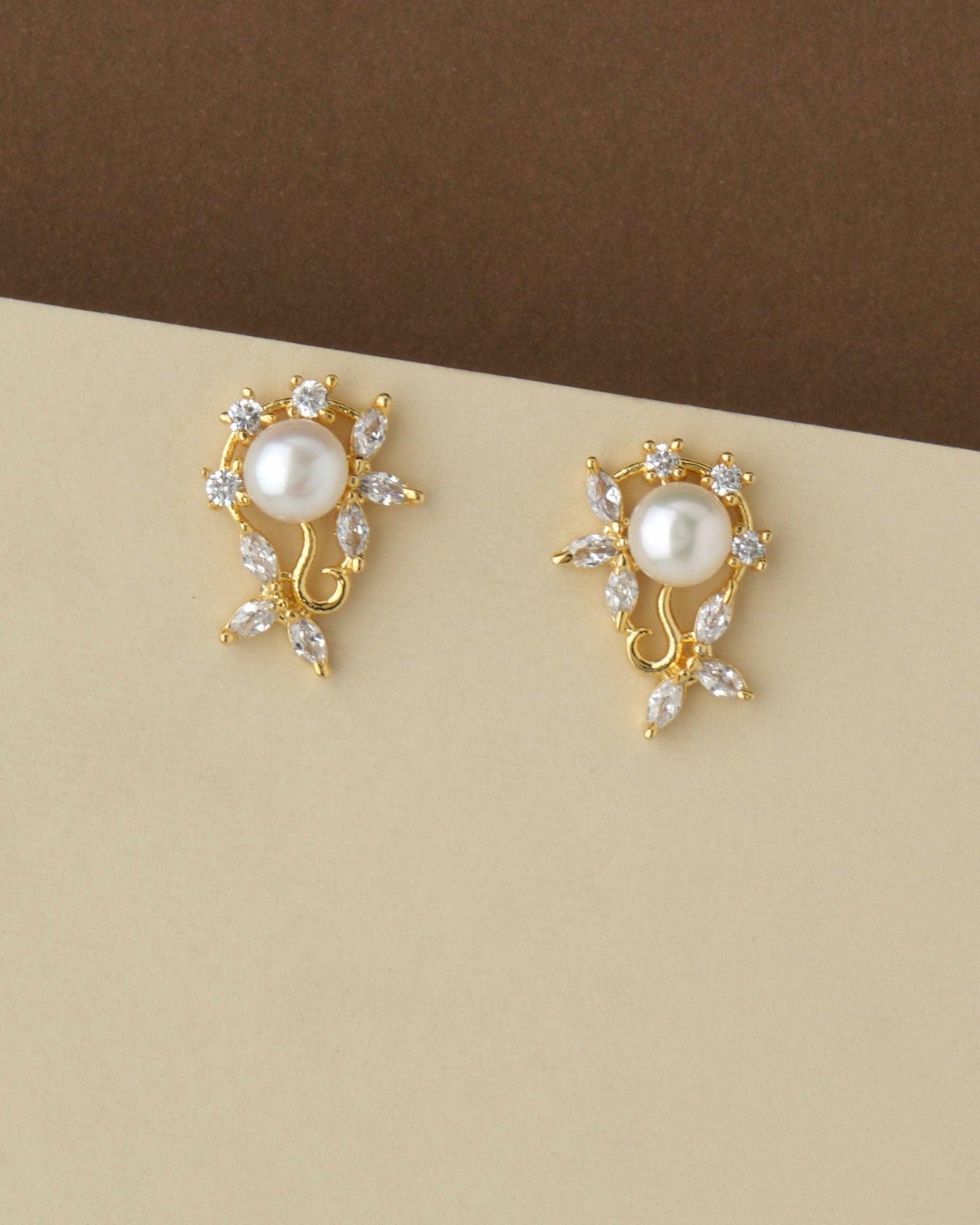 Floral Pearl & Stone Stud Earring - Chandrani Pearls