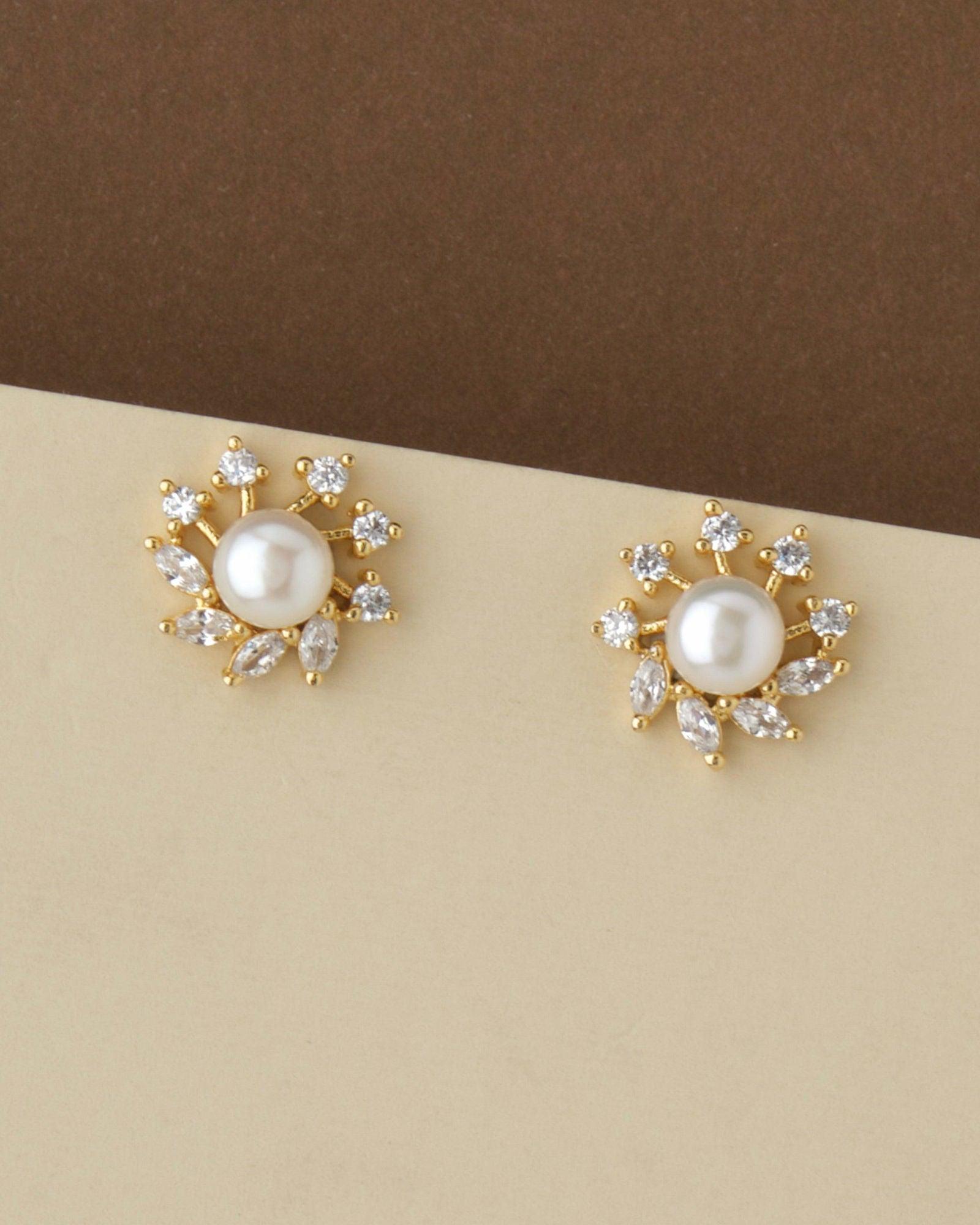 Floral Pearl & Stone Stud Earring - Chandrani Pearls