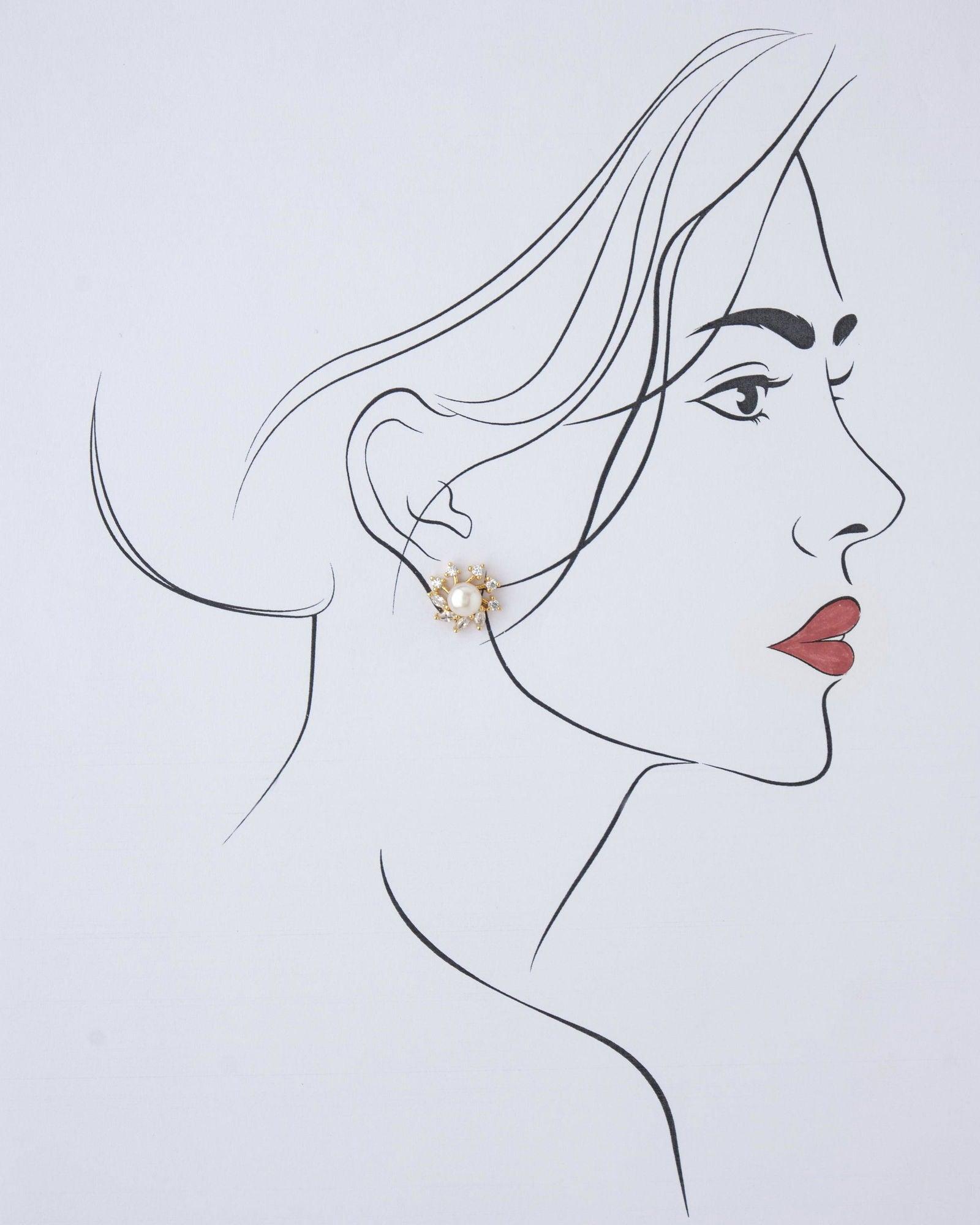 Floral Pearl & Stone Stud Earring - Chandrani Pearls