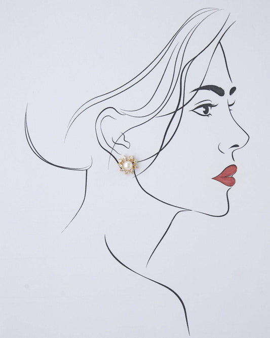 Floral Pearl & Stone Stud Earring - Chandrani Pearls