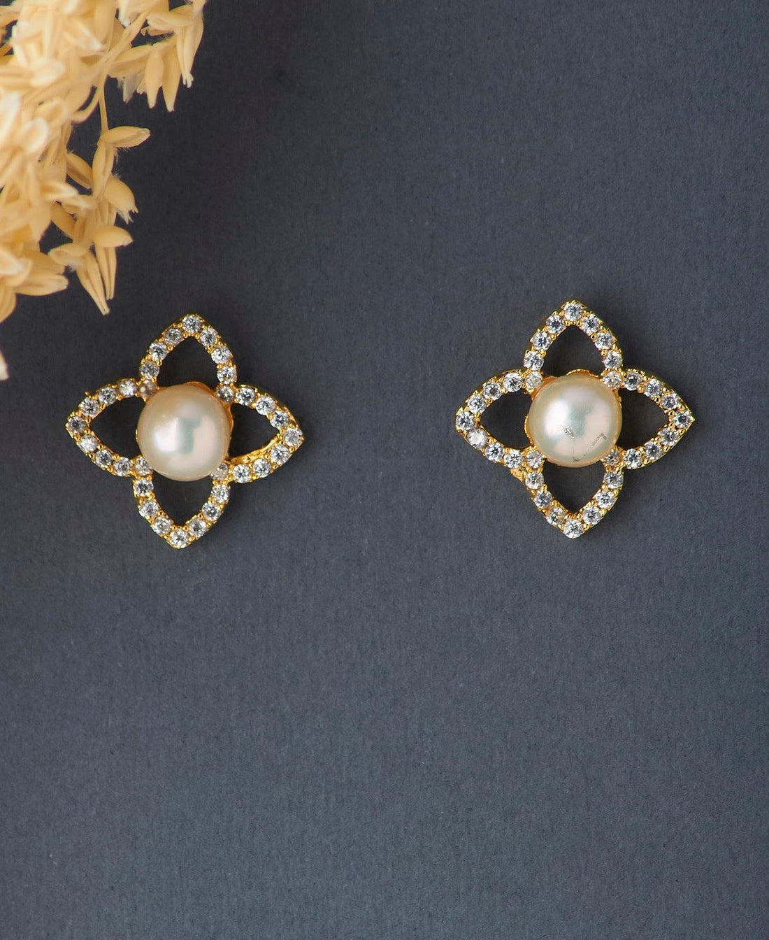 Floral Pearl Stone Stud Earrings - Chandrani Pearls