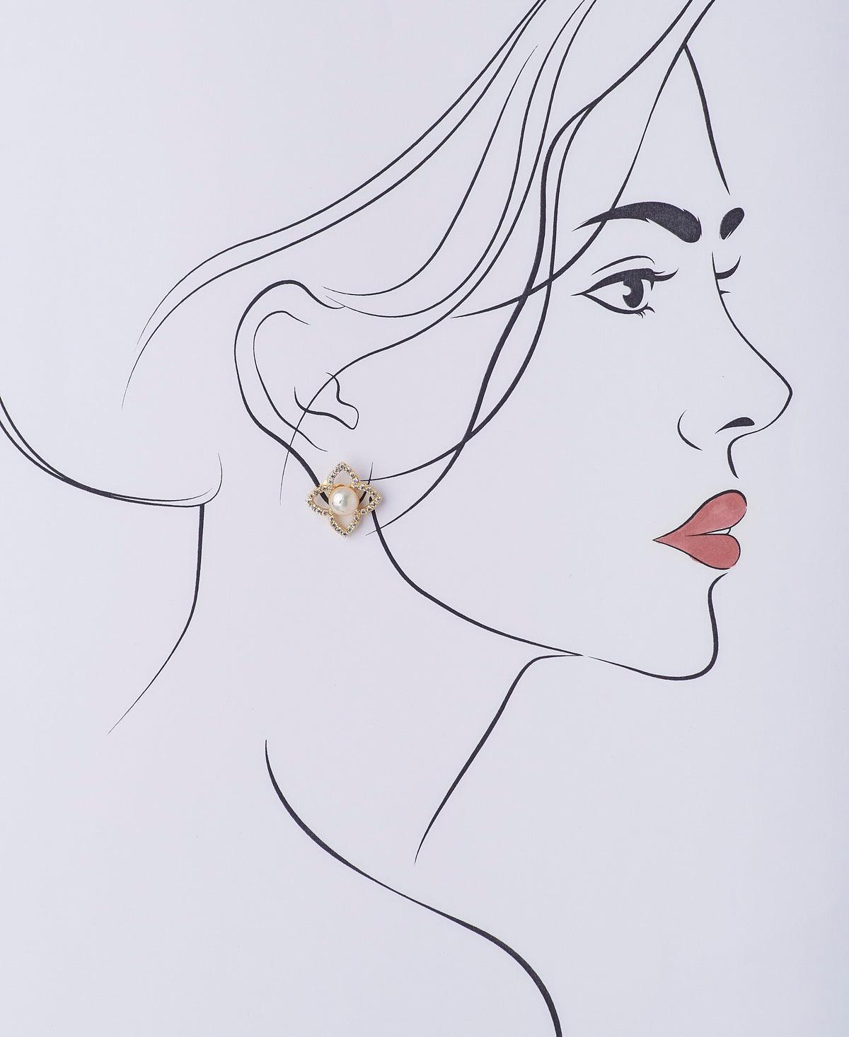Floral Pearl Stone Stud Earrings - Chandrani Pearls