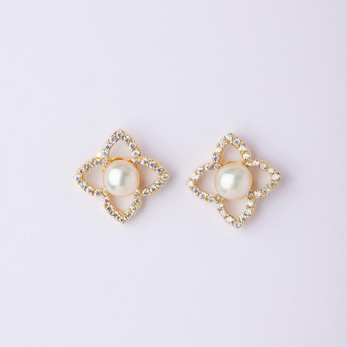 Floral Pearl Stone Stud Earrings - Chandrani Pearls