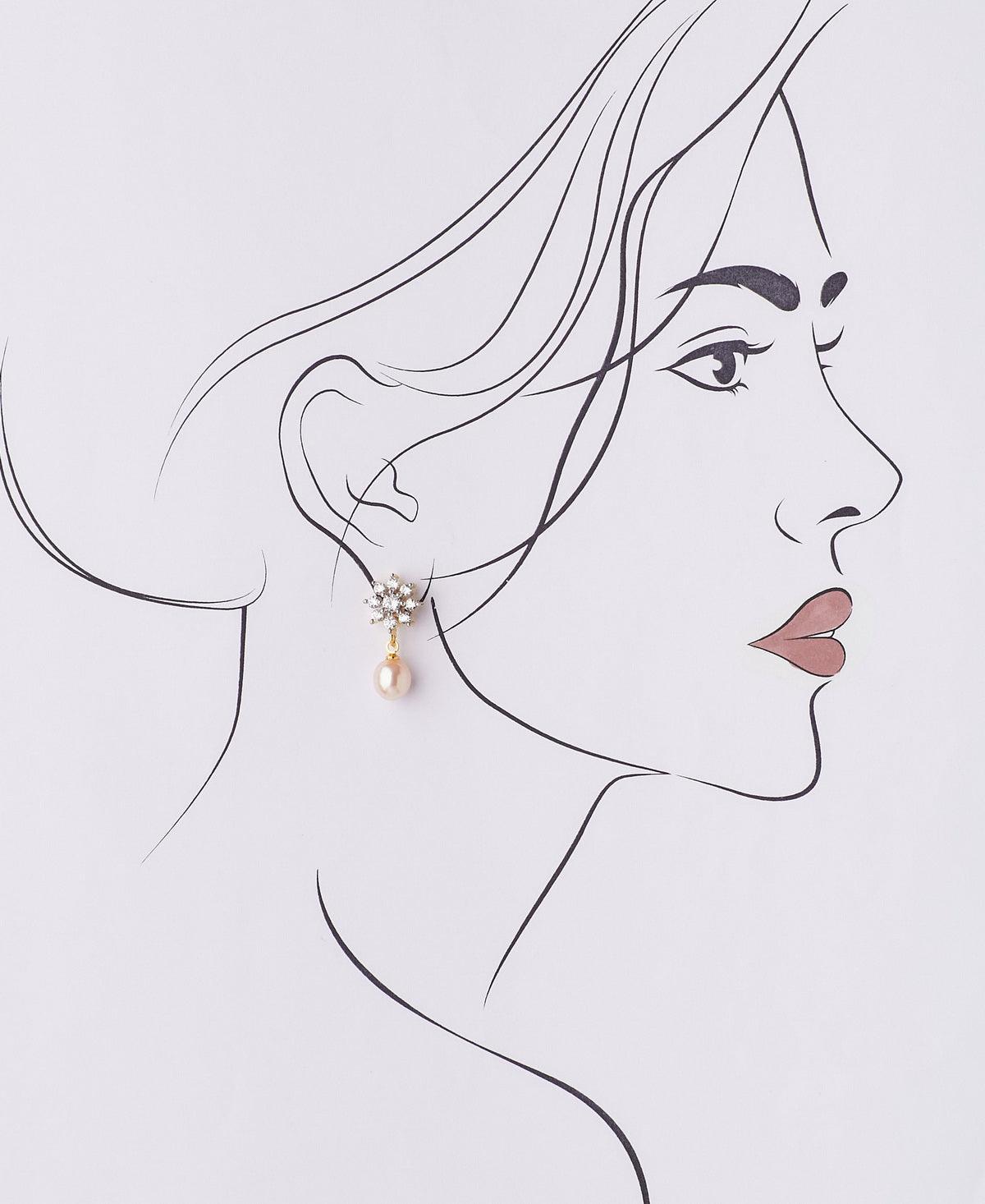 Floral Pink Pearl Hang Earring - Chandrani Pearls