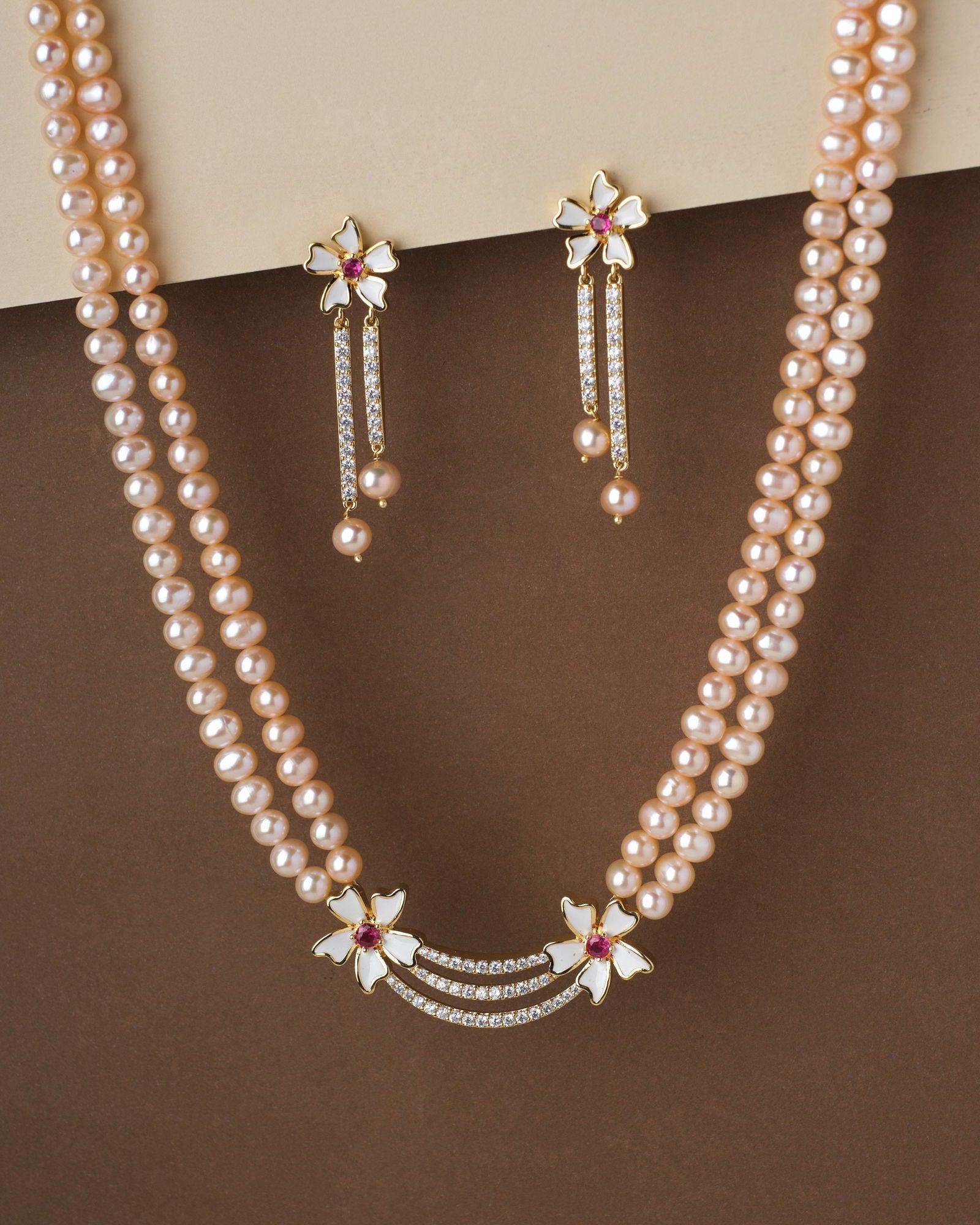 Floral Pink Pearl Necklace Set - Chandrani Pearls