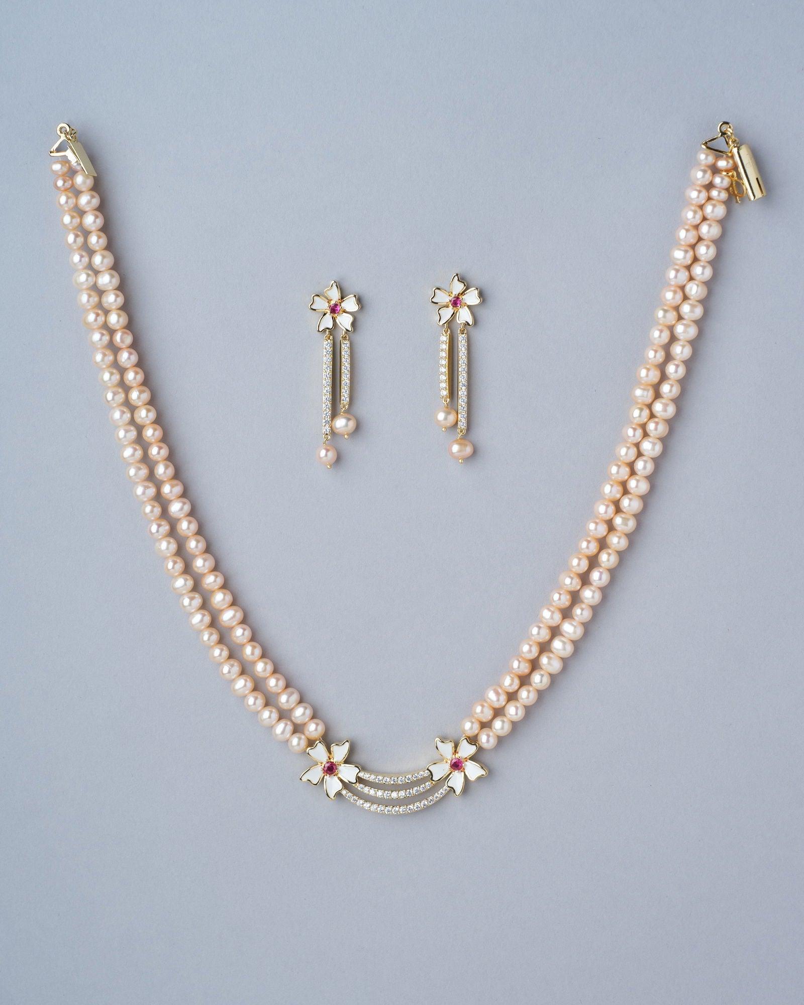 Floral Pink Pearl Necklace Set - Chandrani Pearls