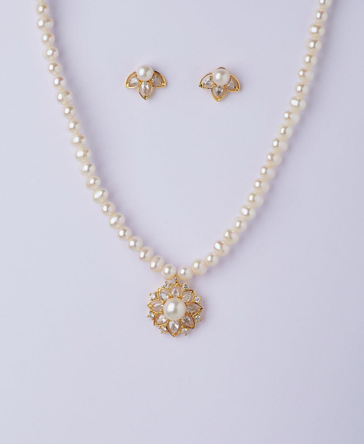 Floral Real Pearl Necklace Set - Chandrani Pearls