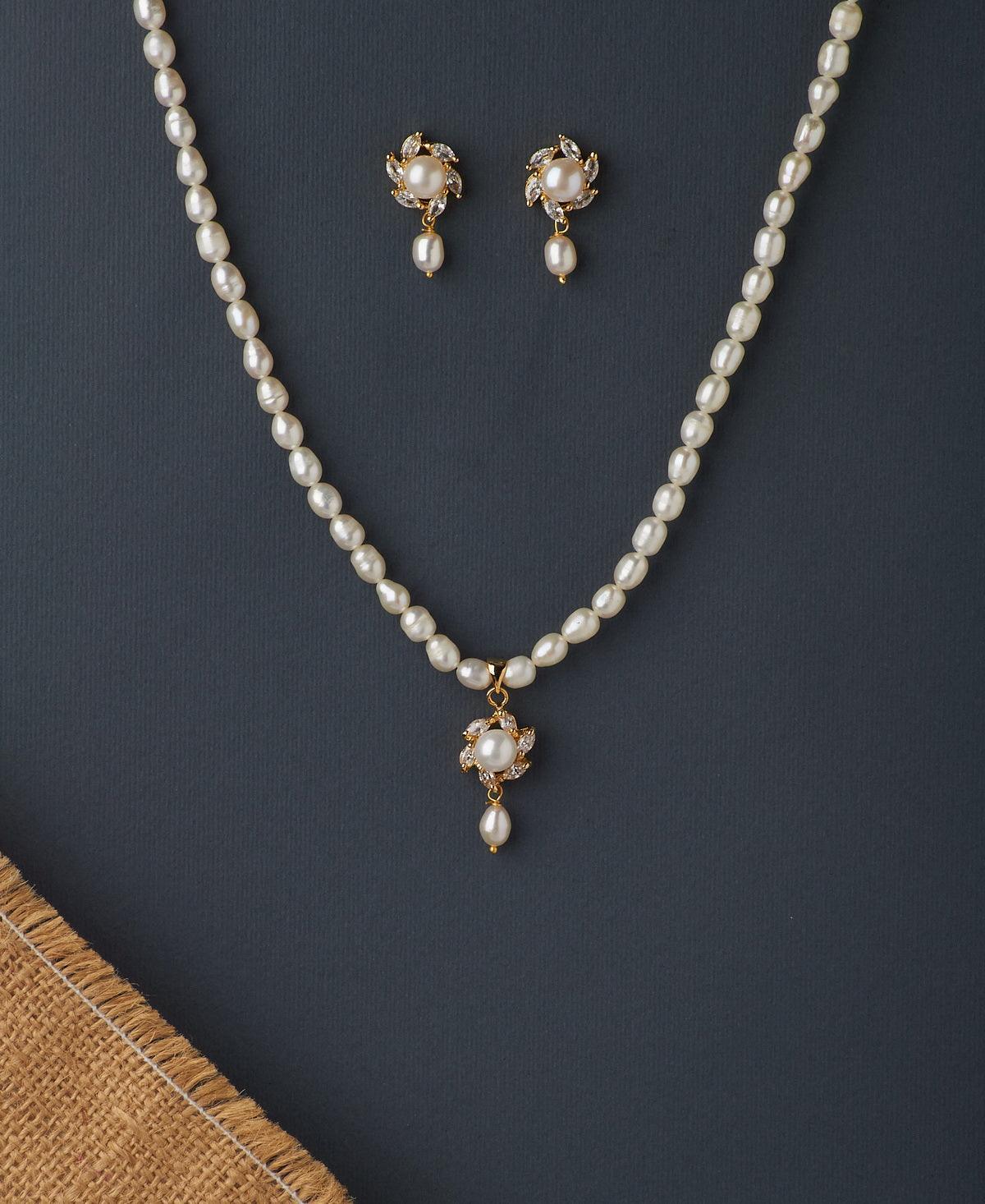 Floral Real Pearl Necklace Set - Chandrani Pearls