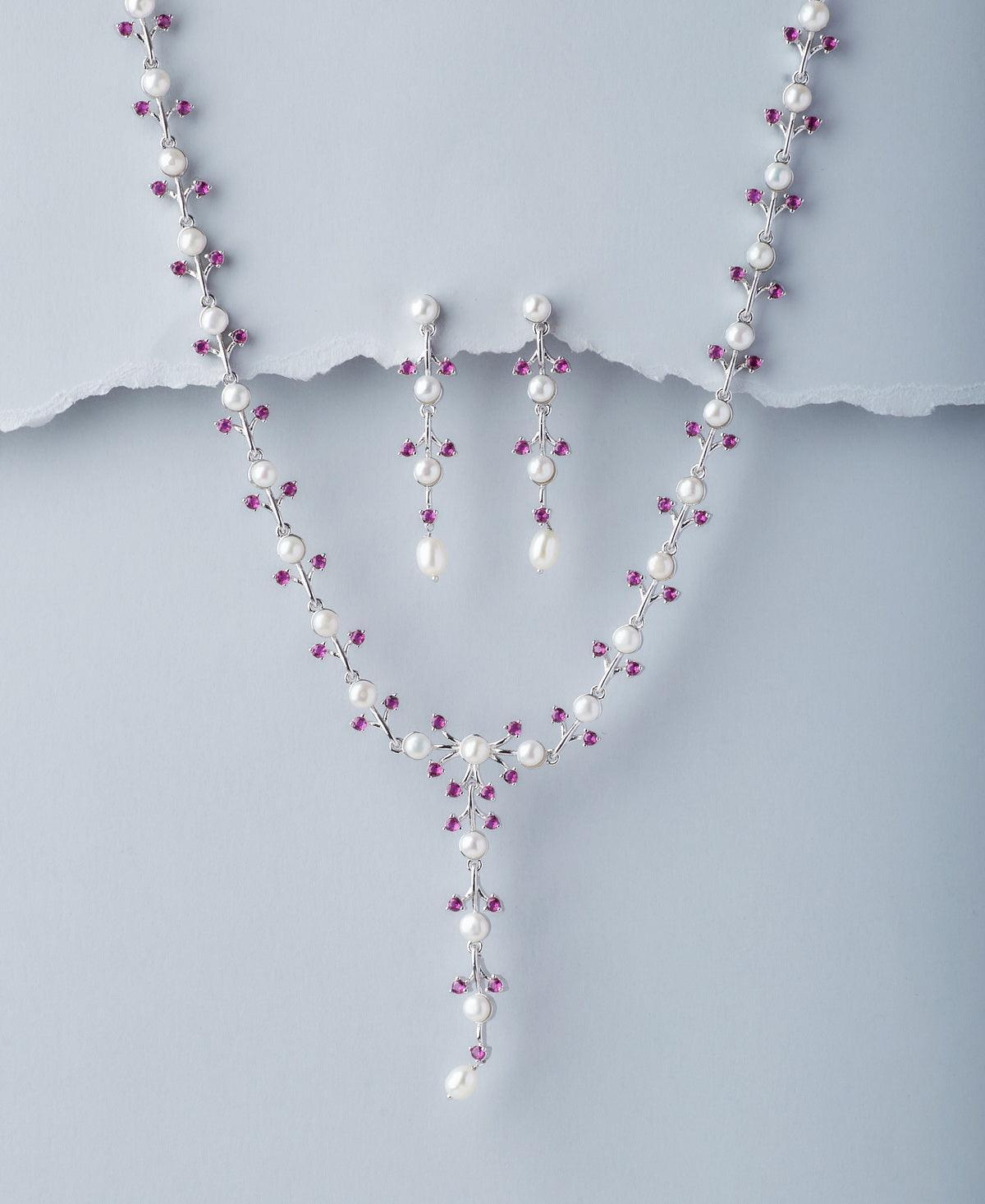 Floral Real Pearl Necklace Set - Chandrani Pearls