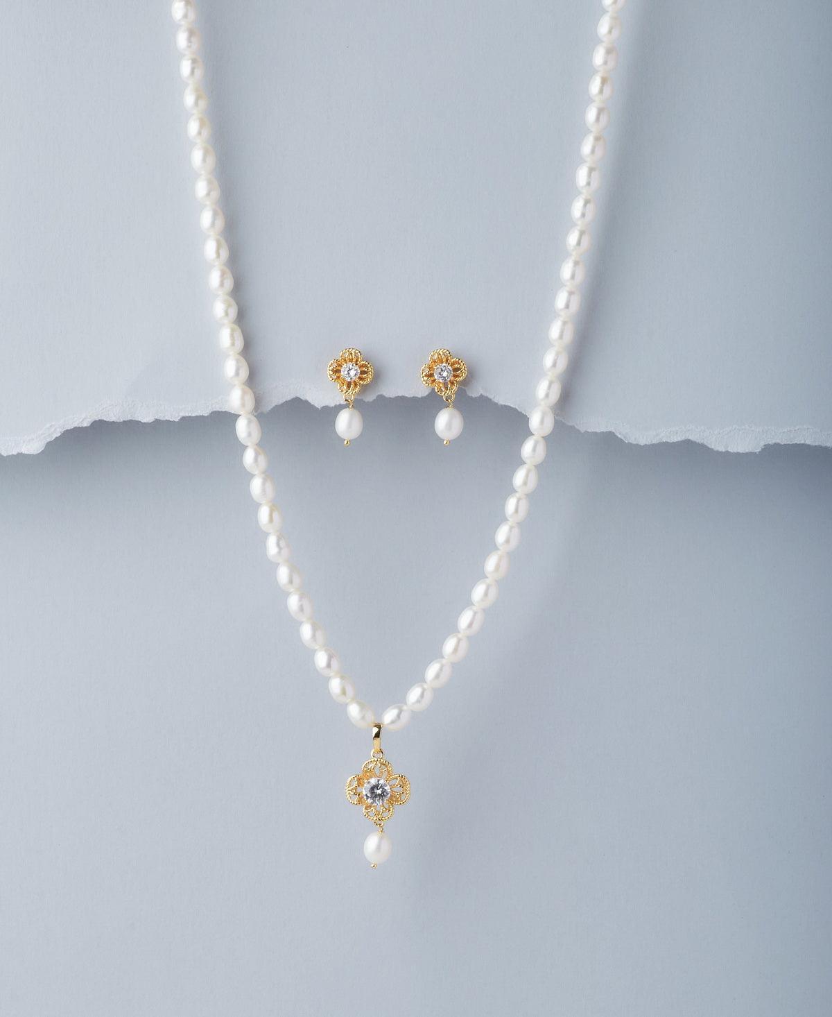 Floral Real Pearl Necklace Set - Chandrani Pearls