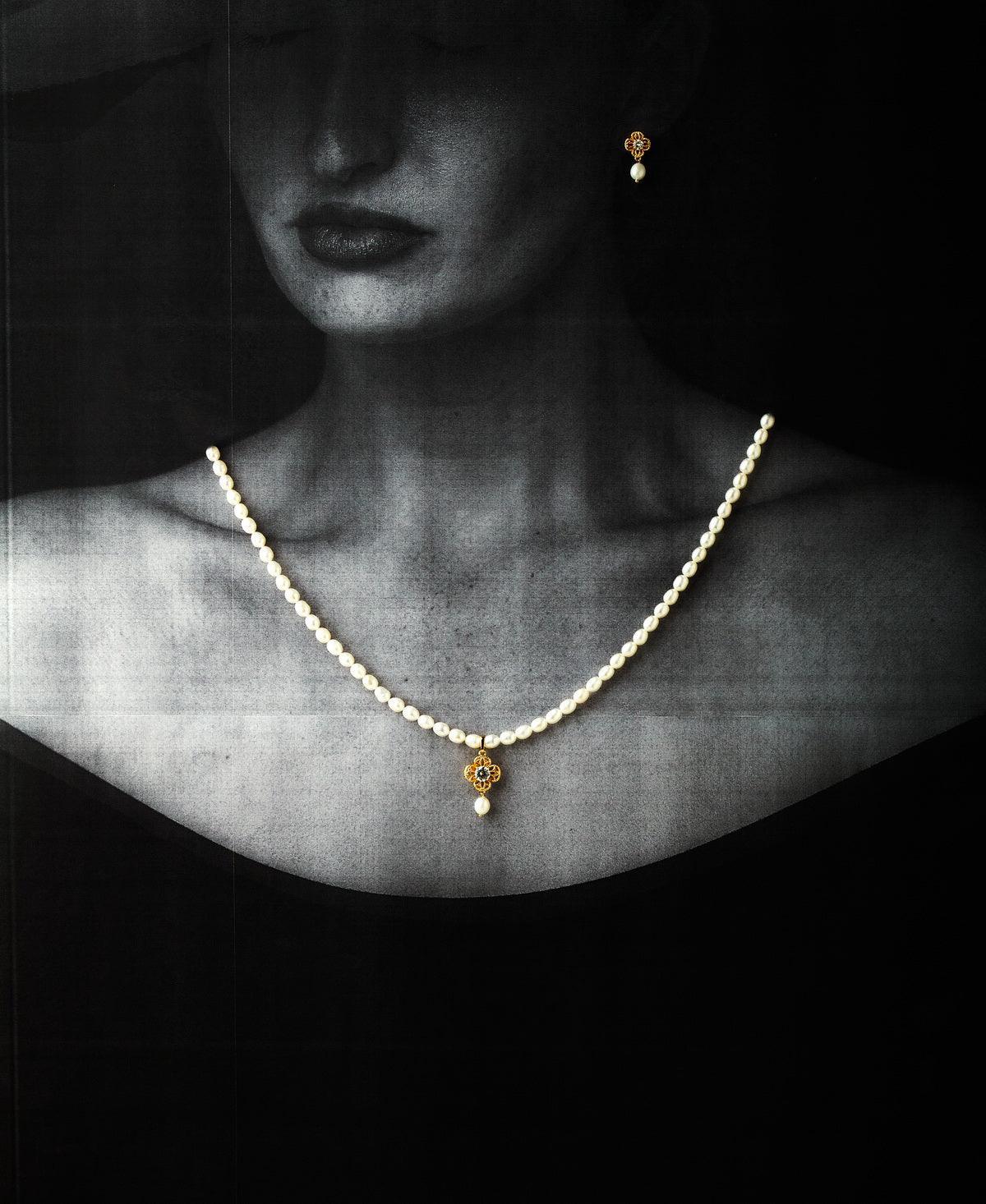 Floral Real Pearl Necklace Set - Chandrani Pearls