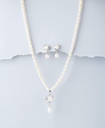 Floral Real Pearl Necklace Set - Chandrani Pearls