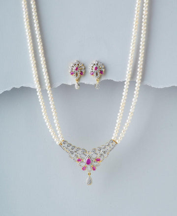 Floral Real Pearl Necklace Set - Chandrani Pearls