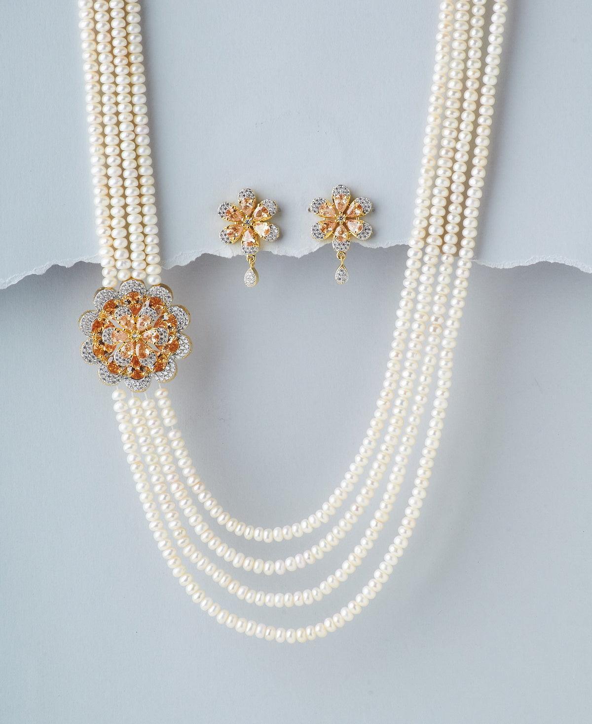Floral Real Pearl Necklace Set - Chandrani Pearls