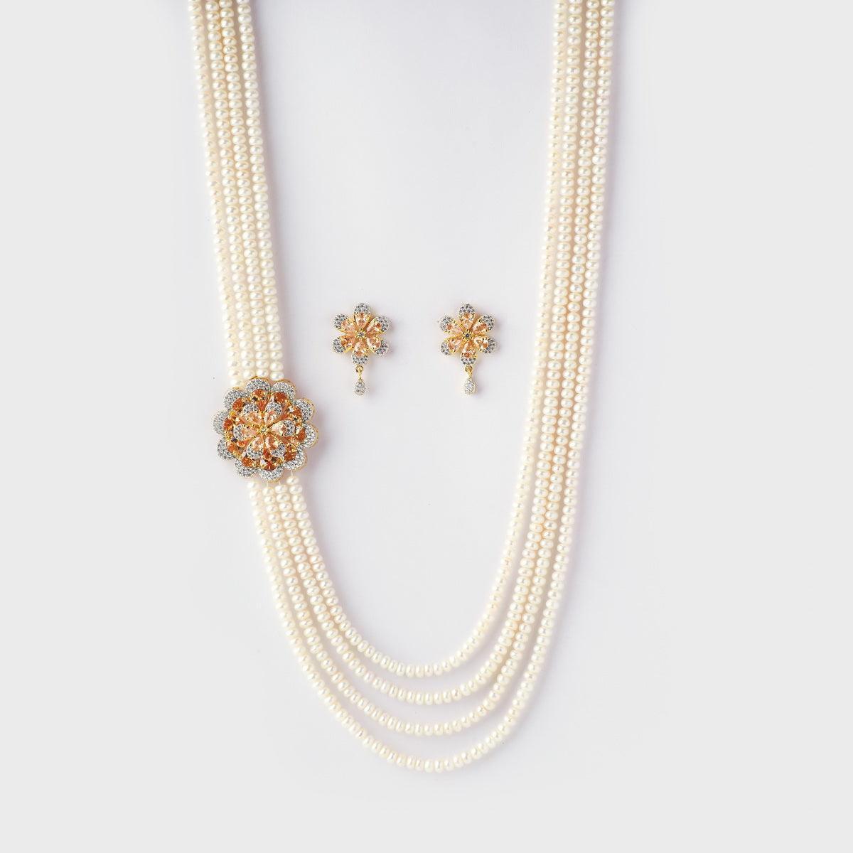 Floral Real Pearl Necklace Set - Chandrani Pearls