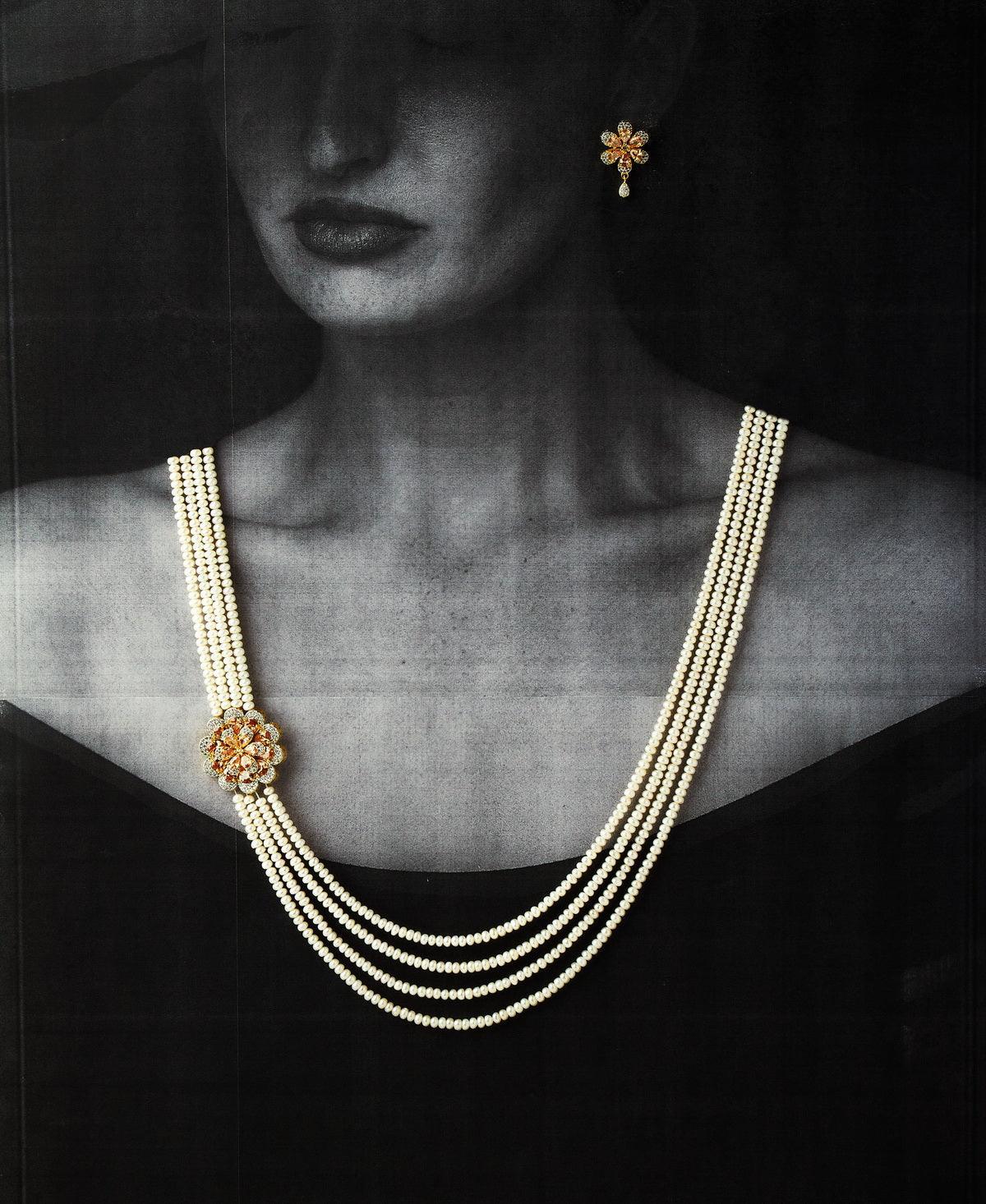 Floral Real Pearl Necklace Set - Chandrani Pearls