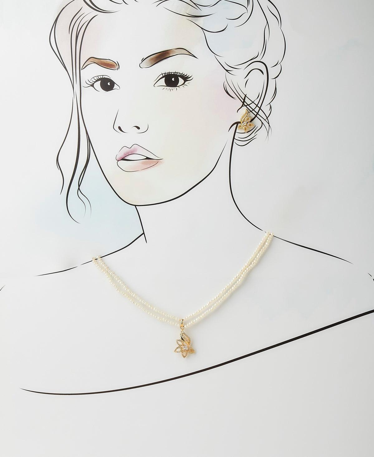 Floral Real Pearl Necklace Set - Chandrani Pearls