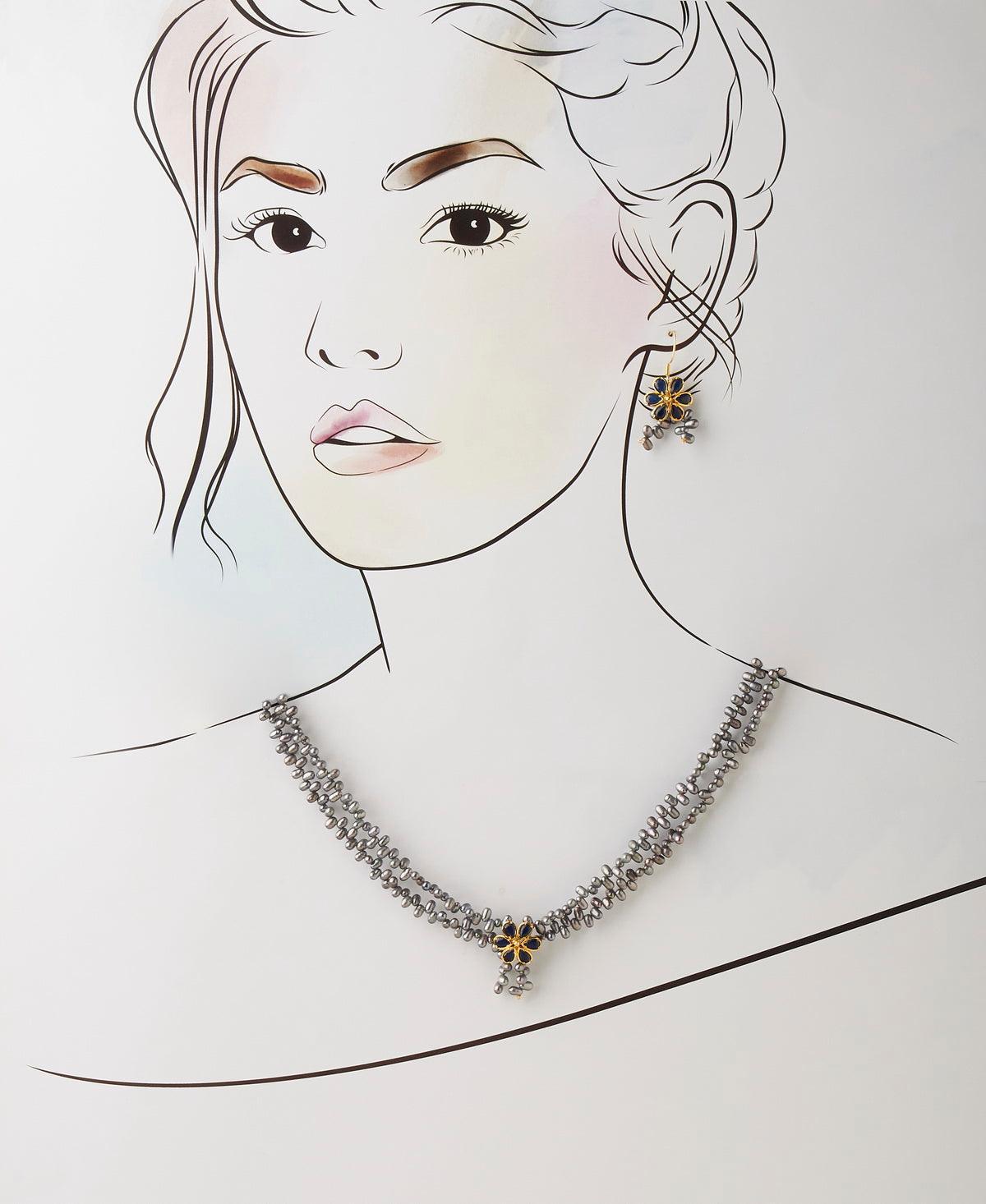 Floral Real Pearl Necklace Set - Chandrani Pearls
