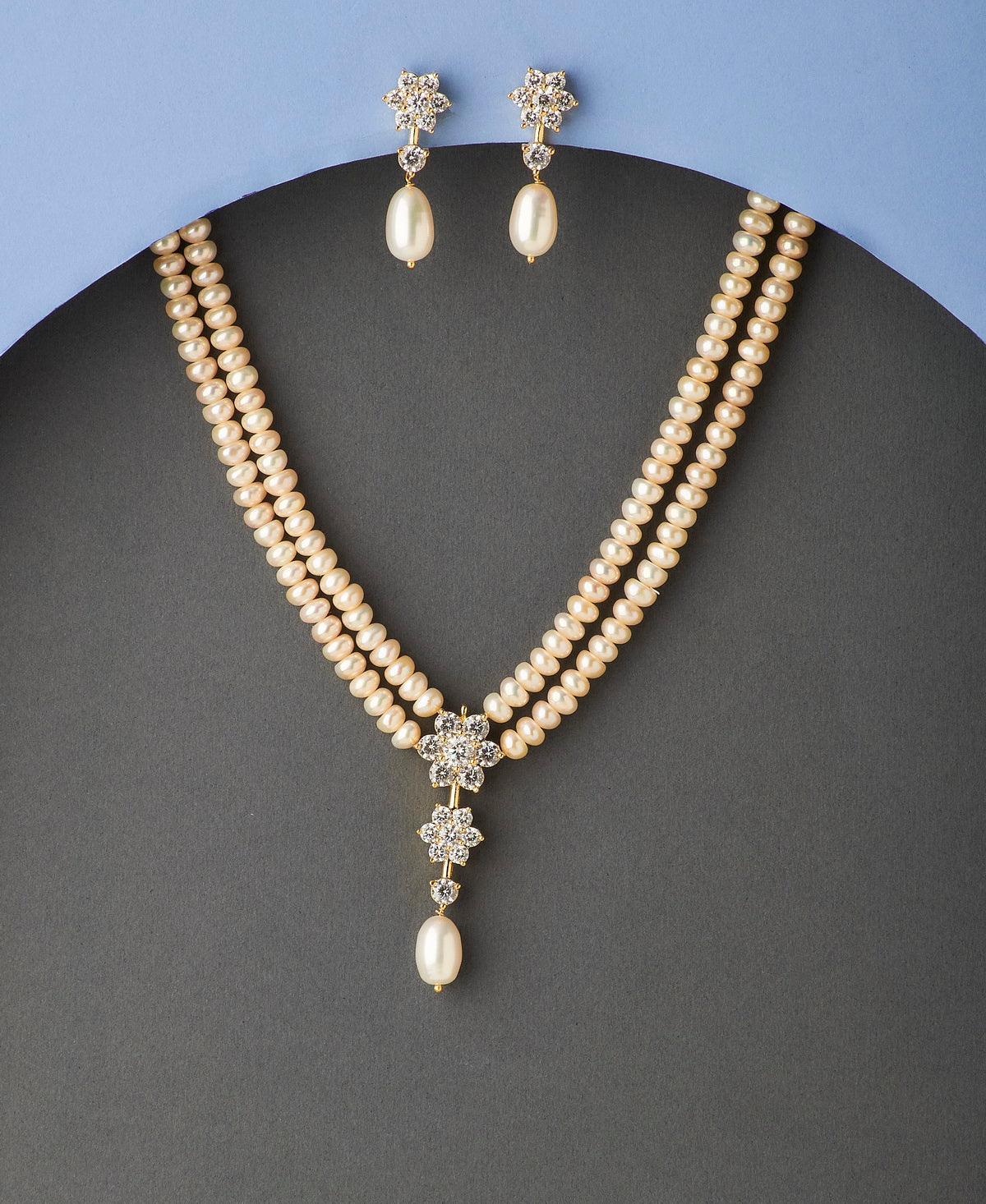 Floral Real Pearl Necklace Set - Chandrani Pearls