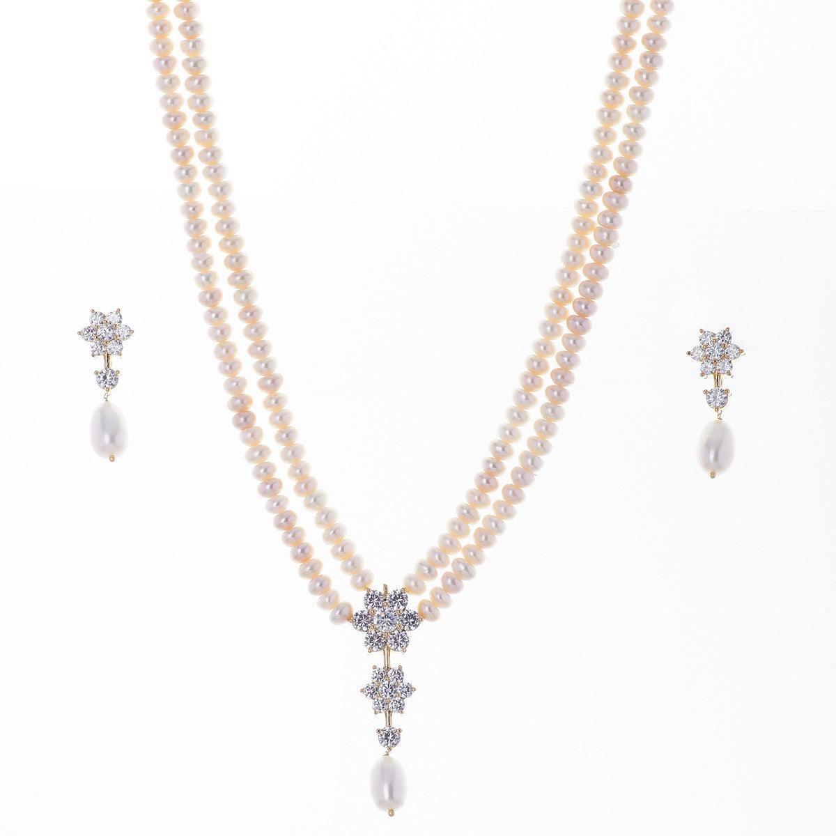 Floral Real Pearl Necklace Set - Chandrani Pearls