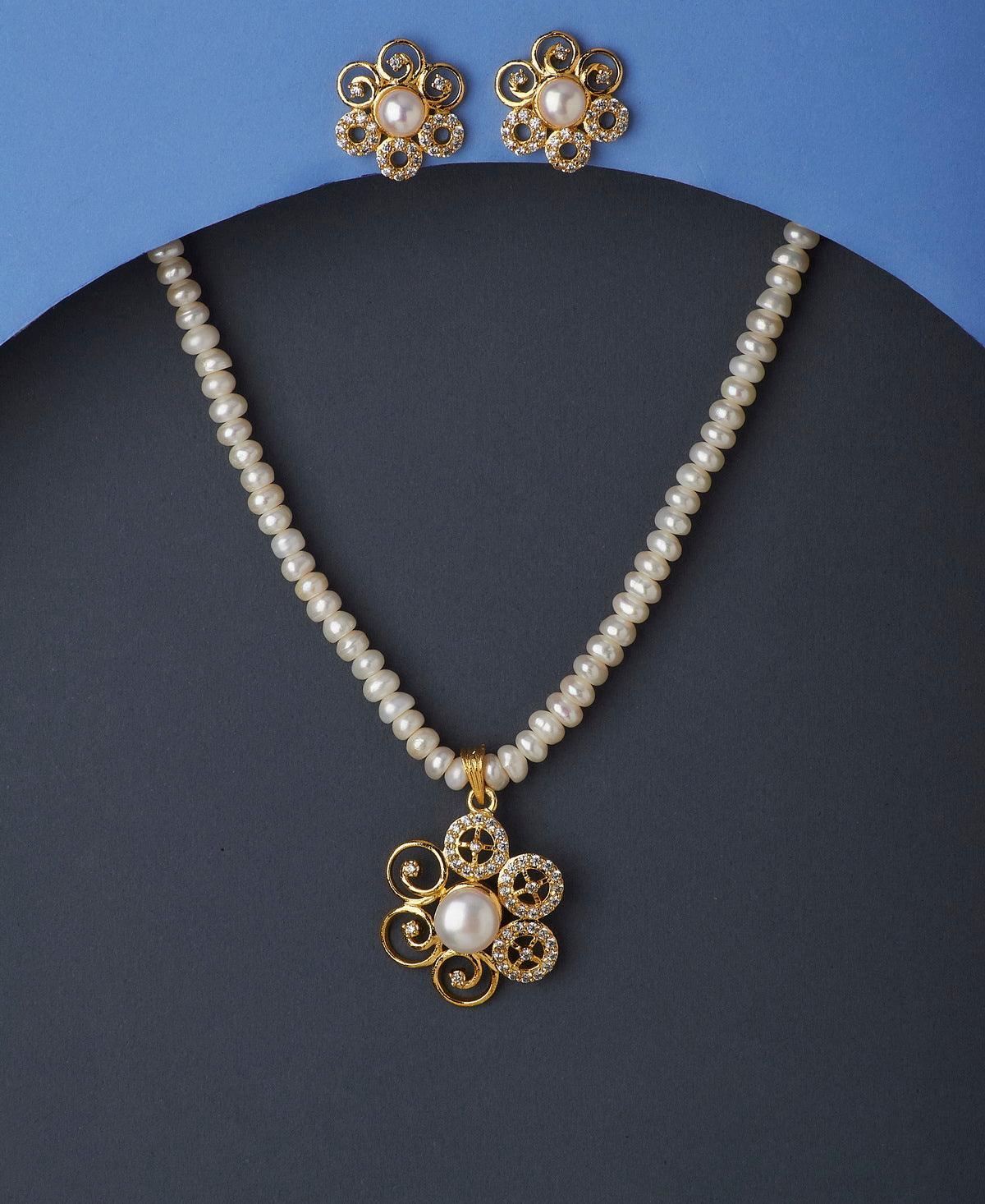 Floral Real Pearl Necklace Set - Chandrani Pearls