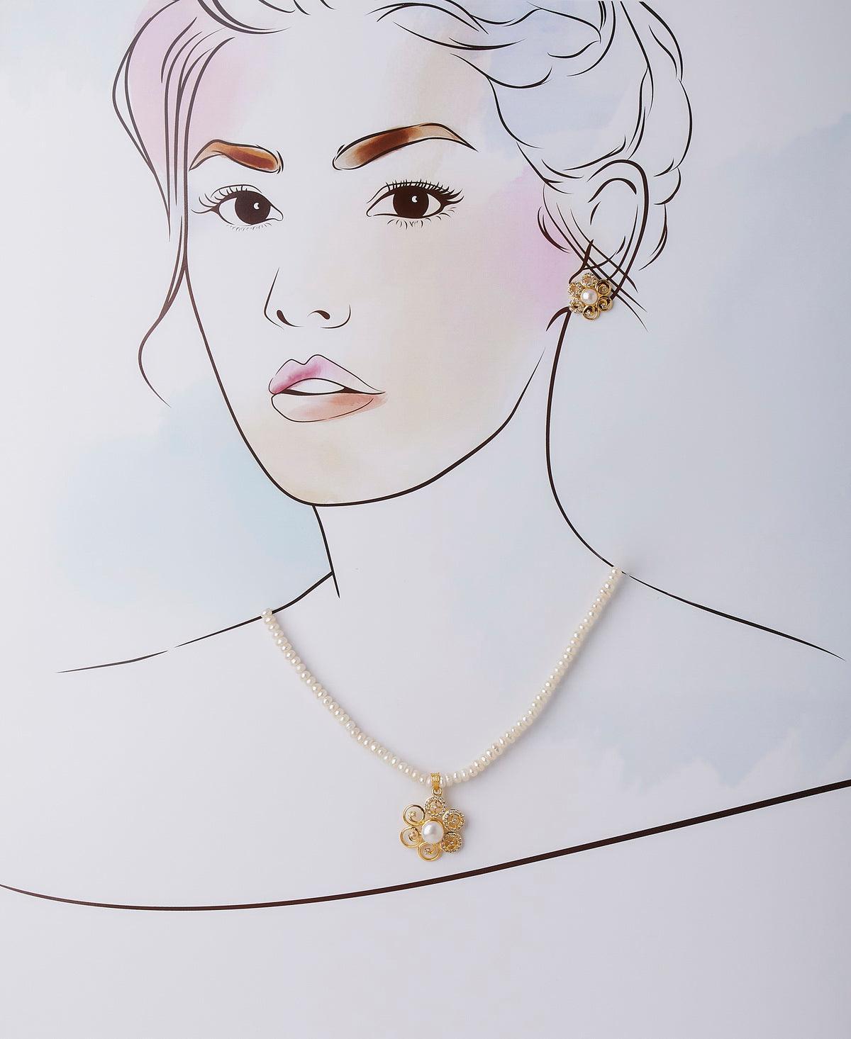 Floral Real Pearl Necklace Set - Chandrani Pearls