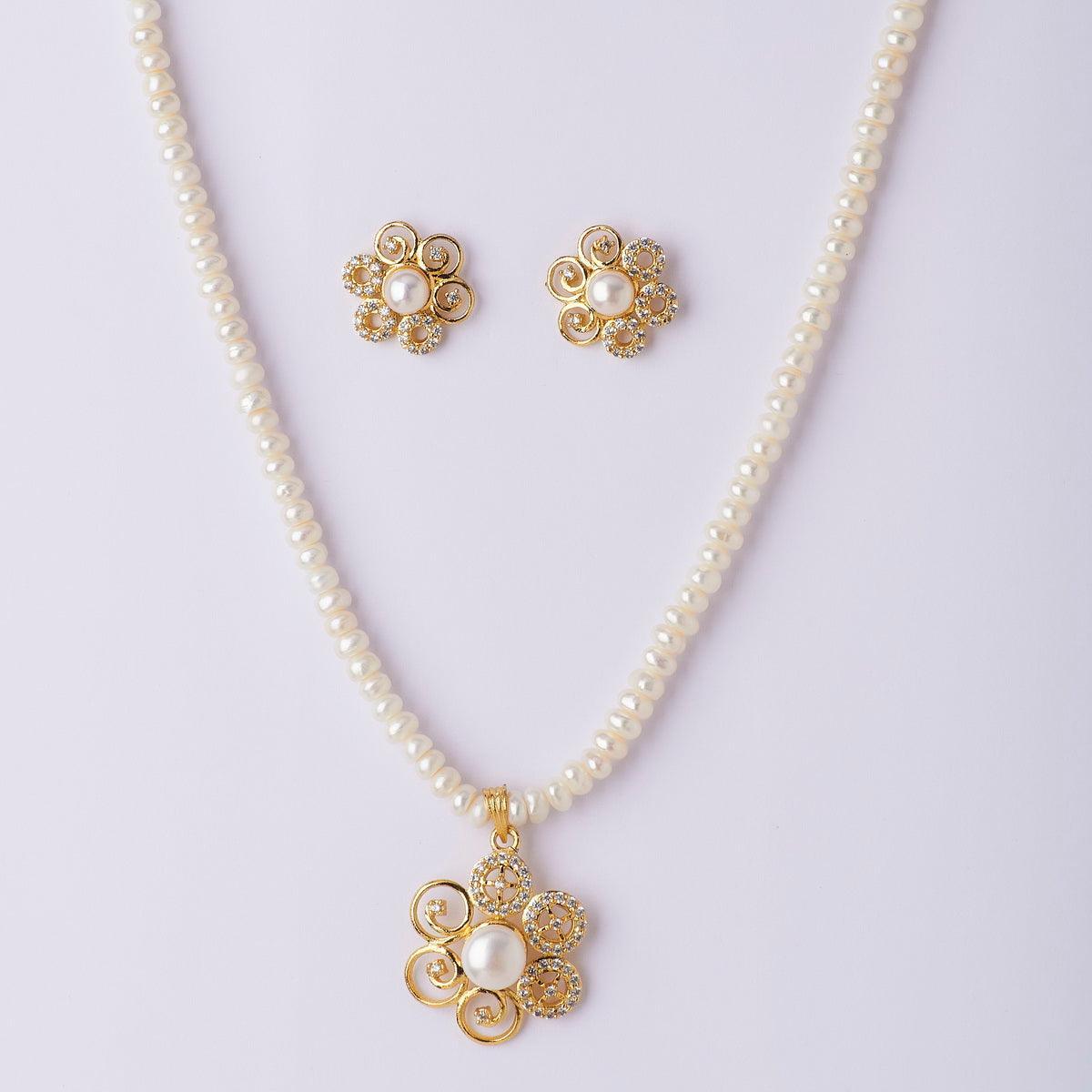 Floral Real Pearl Necklace Set - Chandrani Pearls