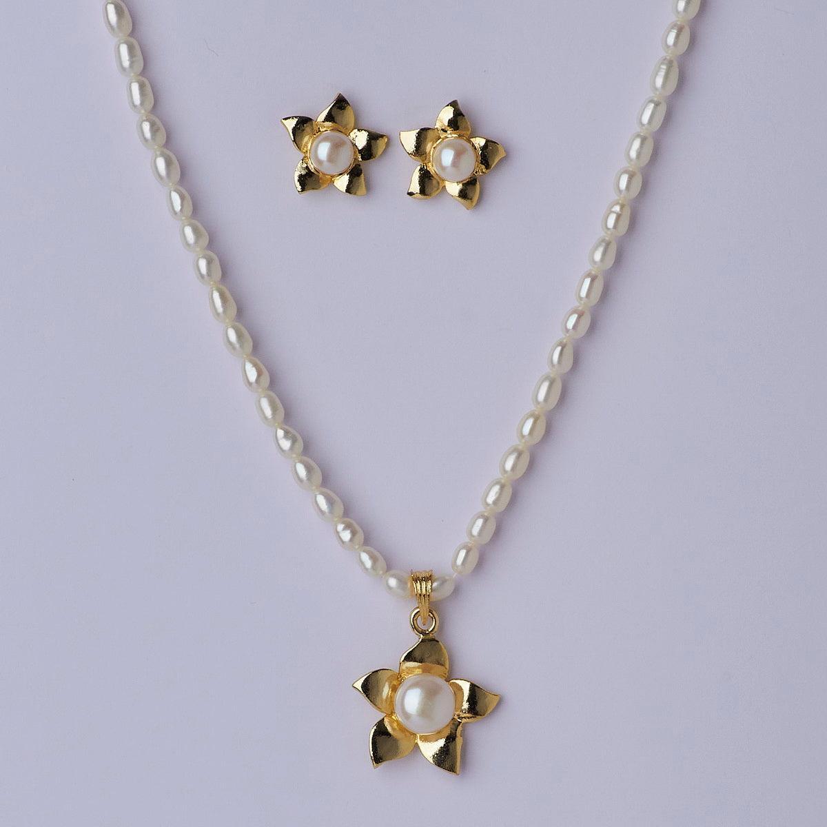 Floral Real Pearl Necklace Set - Chandrani Pearls