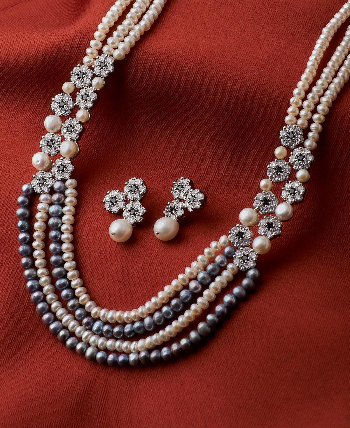 Floral Real Pearl Necklace Set - Chandrani Pearls