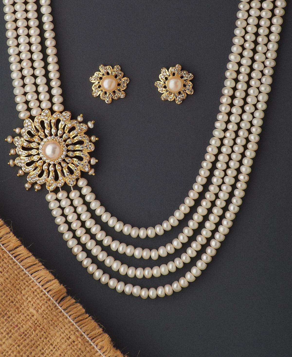 Floral Real Pearl Necklace Set - Chandrani Pearls