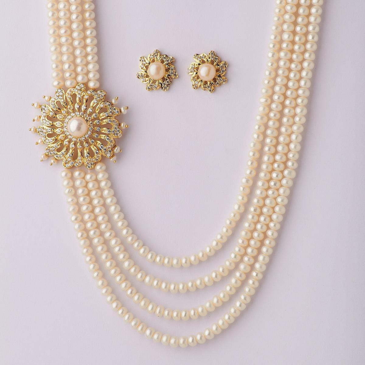 Floral Real Pearl Necklace Set - Chandrani Pearls