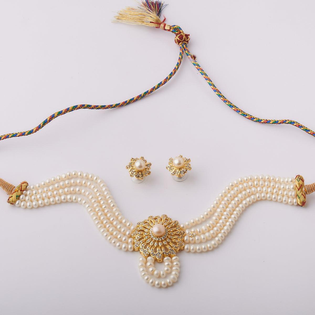 Floral Real Pearl Necklace Set - Chandrani Pearls