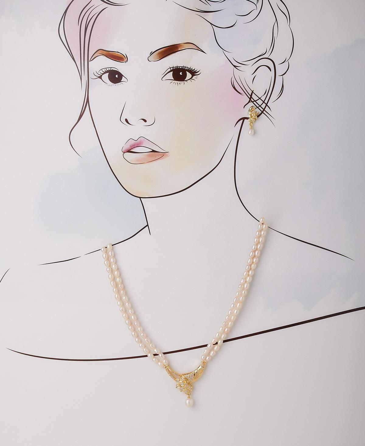 Floral Real Pearl Necklace Set - Chandrani Pearls