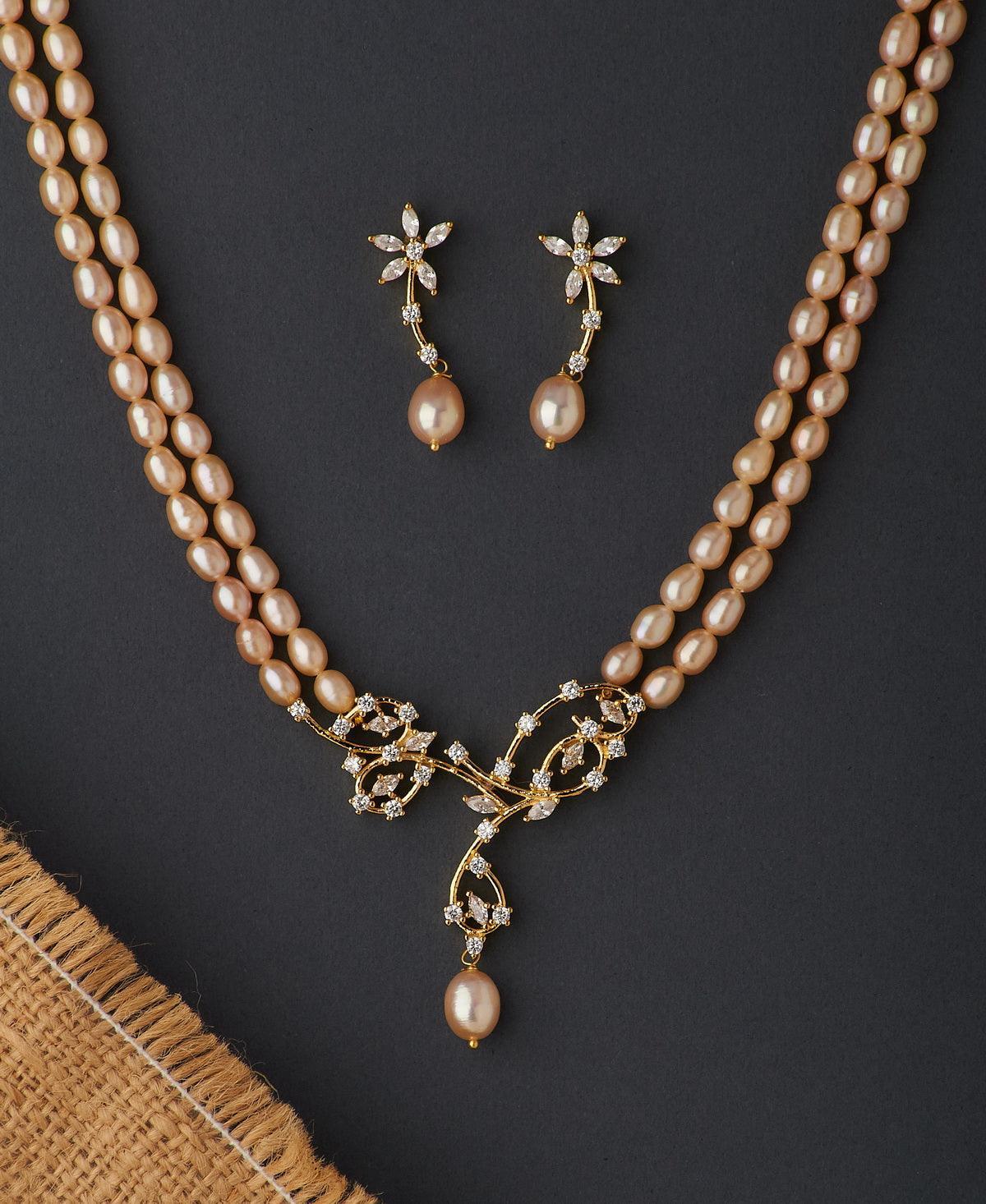 Floral Real Pearl Necklace Set - Chandrani Pearls