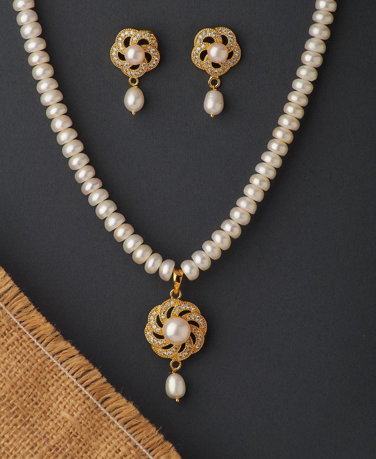 Floral Real Pearl Necklace Set - Chandrani Pearls