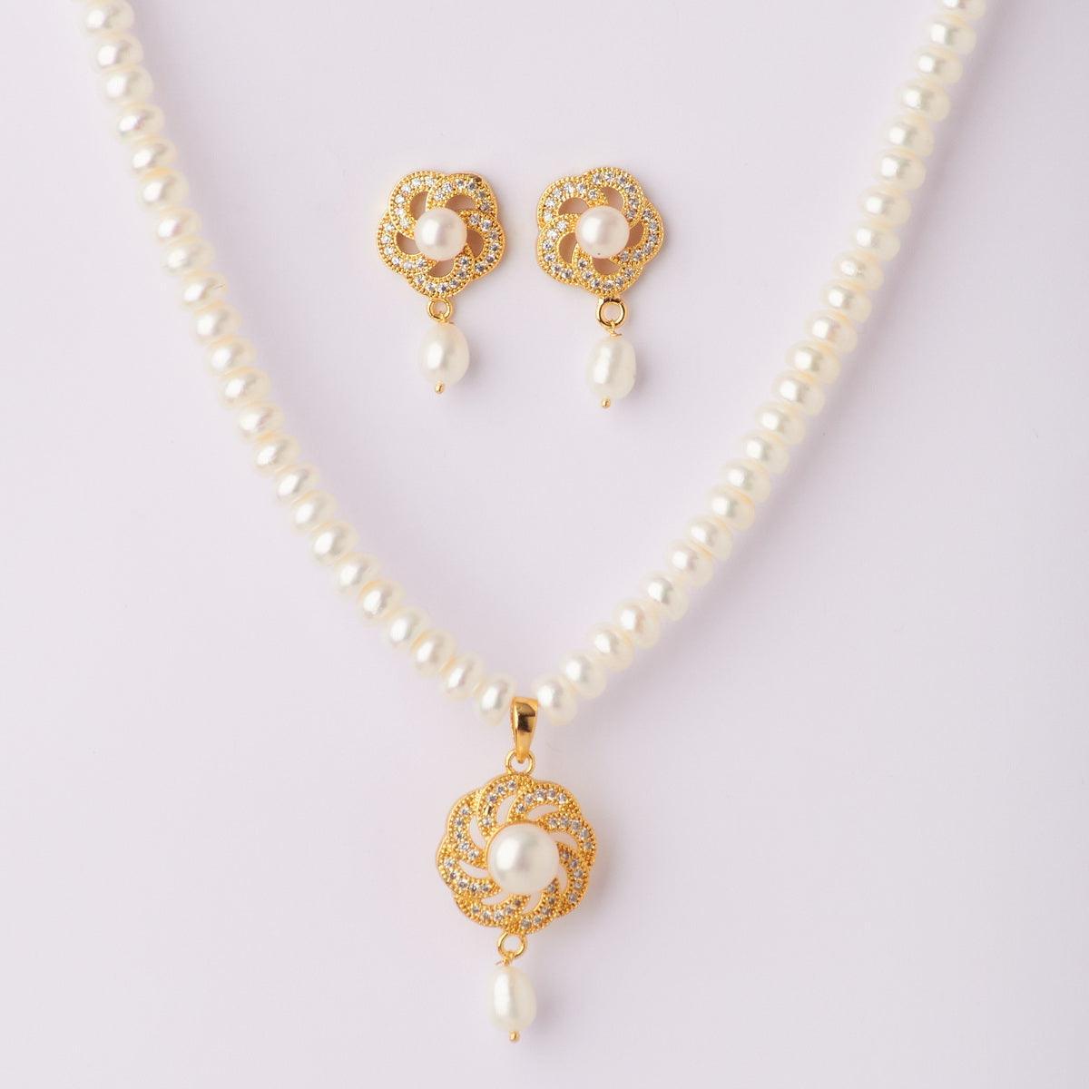 Floral Real Pearl Necklace Set - Chandrani Pearls