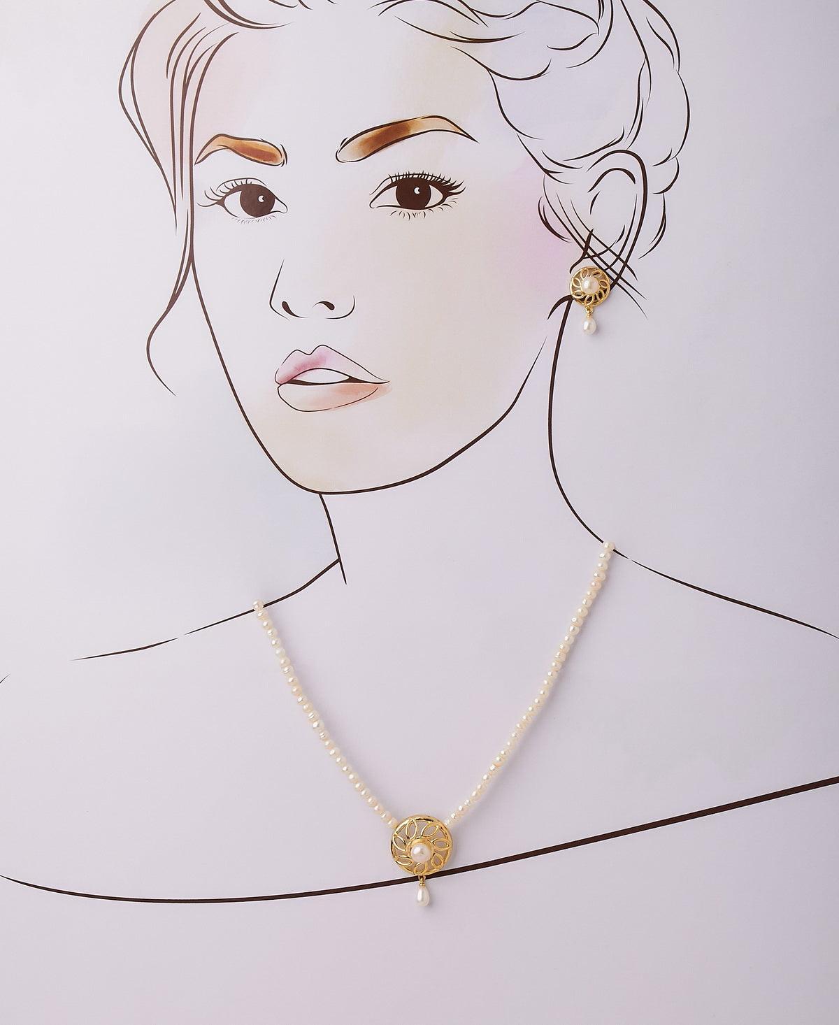 Floral Real Pearl Necklace Set - Chandrani Pearls
