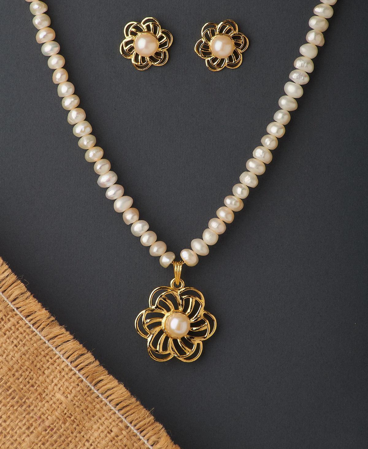 Floral Real Pearl Necklace Set - Chandrani Pearls