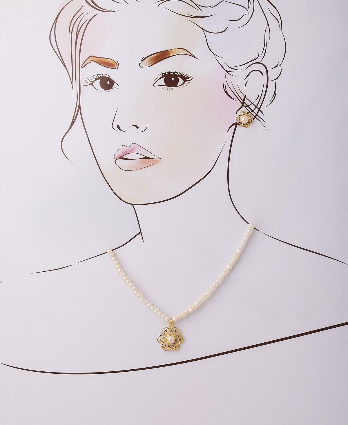 Floral Real Pearl Necklace Set - Chandrani Pearls