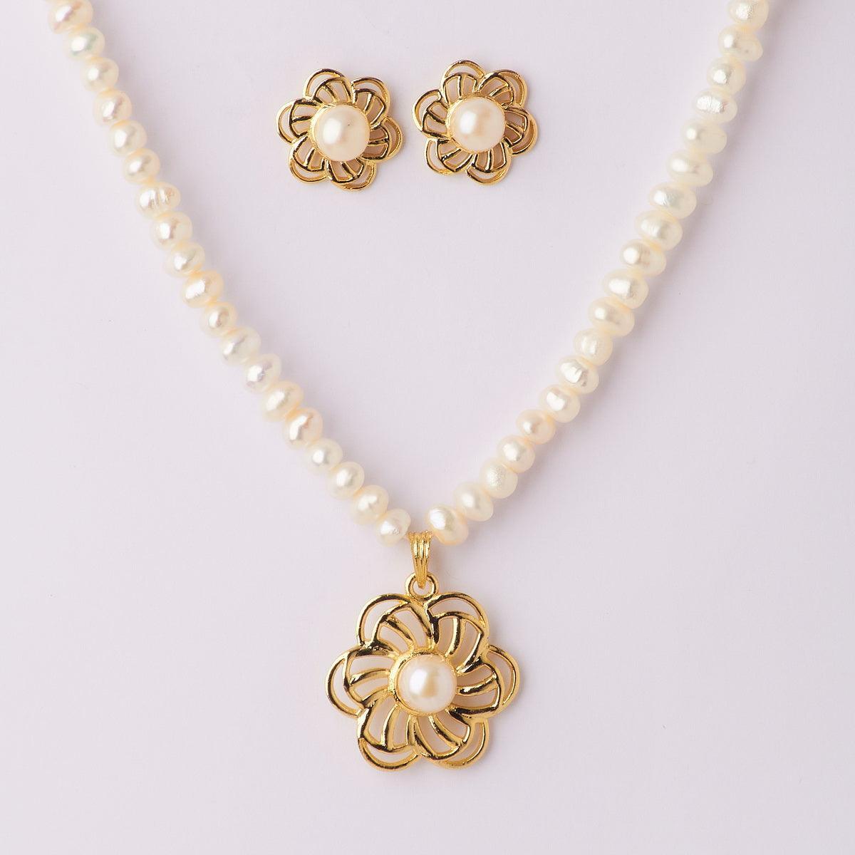 Floral Real Pearl Necklace Set - Chandrani Pearls