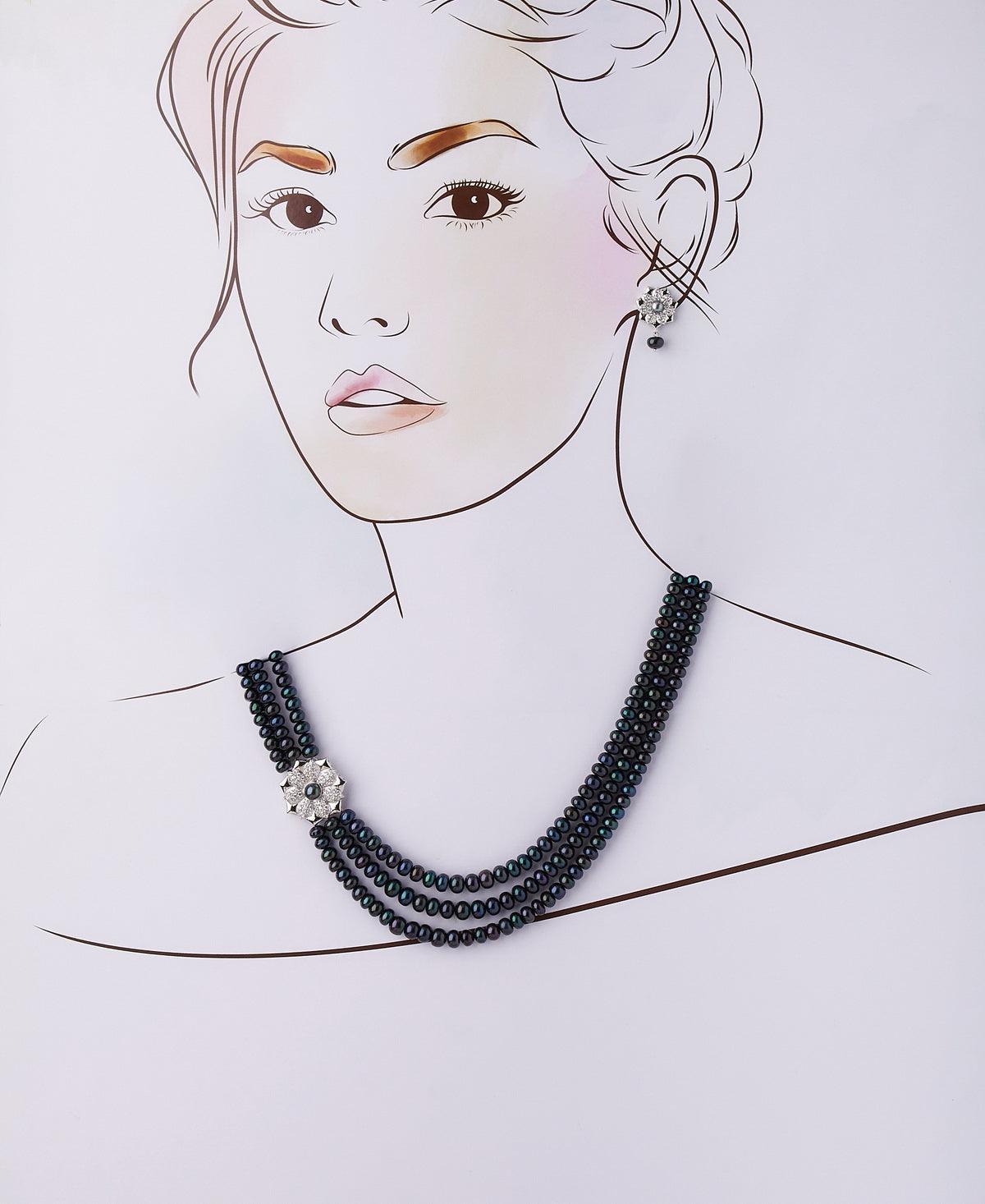 Floral Real Pearl Necklace Set - Chandrani Pearls